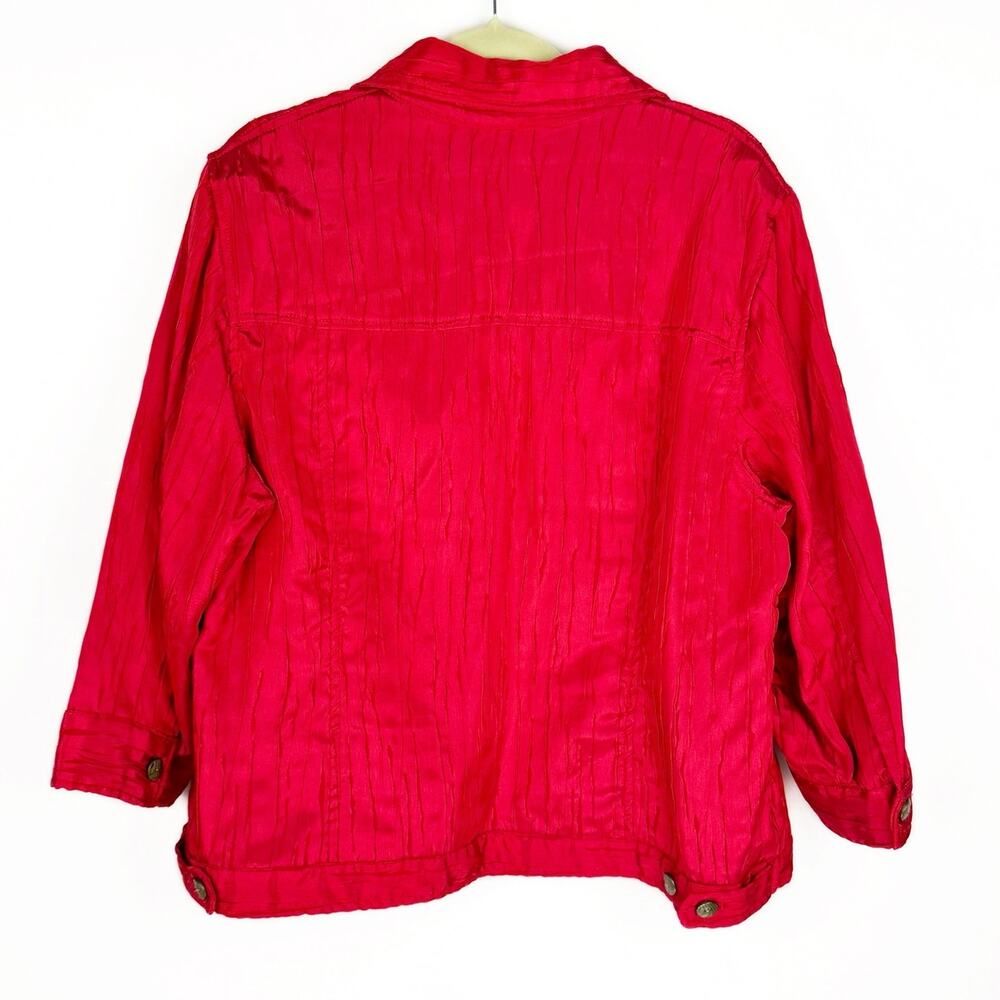 Ruby Rd. Red Satin Textured Lightweight Button Up… - image 2